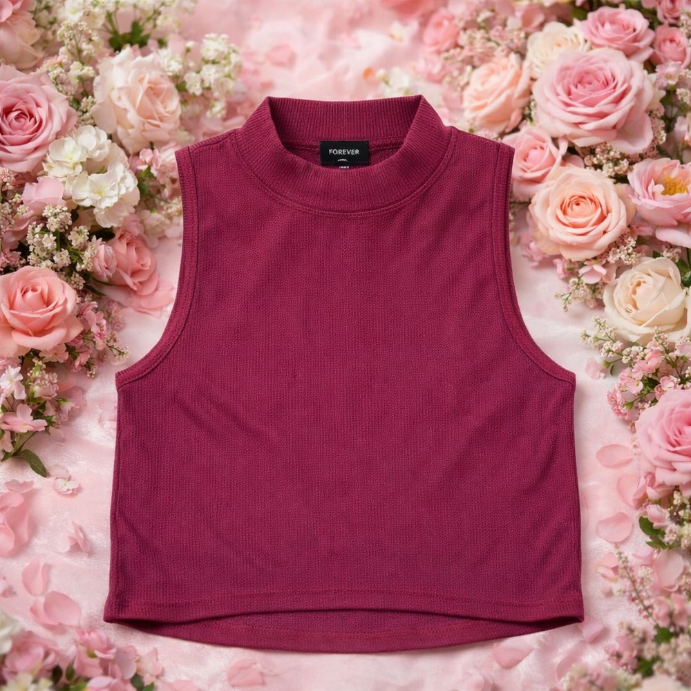 Forever 21 Ribbed High Neck Crop Top - Size S, Plum